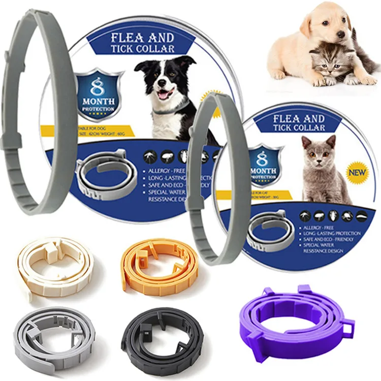 

Amazon Hot Sell Pet Flea and Tick Collar Adjustable Waterproof High-quality Wholsesale Natural Pet Cat Dog Protection Collar, Black, grey, orange, beige