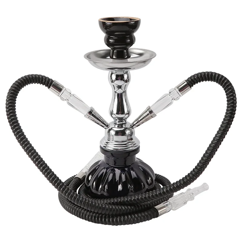 

High quality glass bottle shisha mini maya portable hooka with 2 hose black