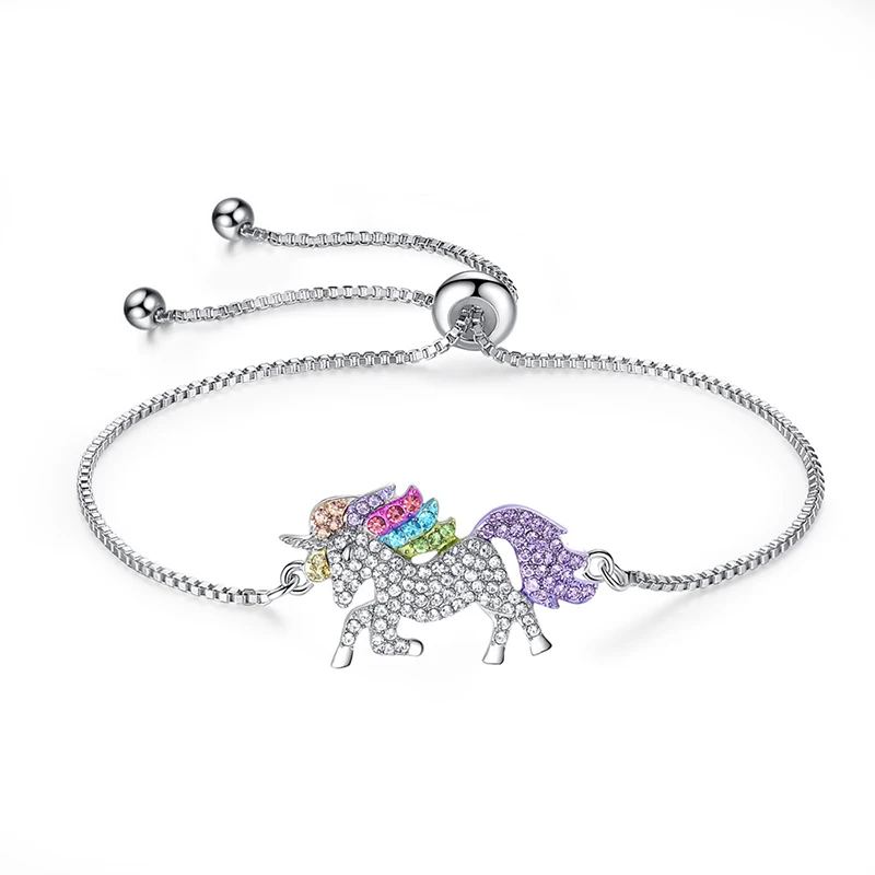 

Trendy Women Unicorn Rhinestone Cubic Zircon Bracelet Fashion Adjustable Charm Bangles Jewelry (KB8214), As picture