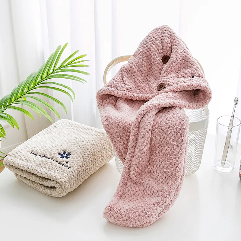 

Super Absorbent Double Layer Thick Dry Hair Cap Female Cute Turban Shower Cap Wipe Hair Quick-drying Towel, Grey,green, yellow, blue, pink,etc.