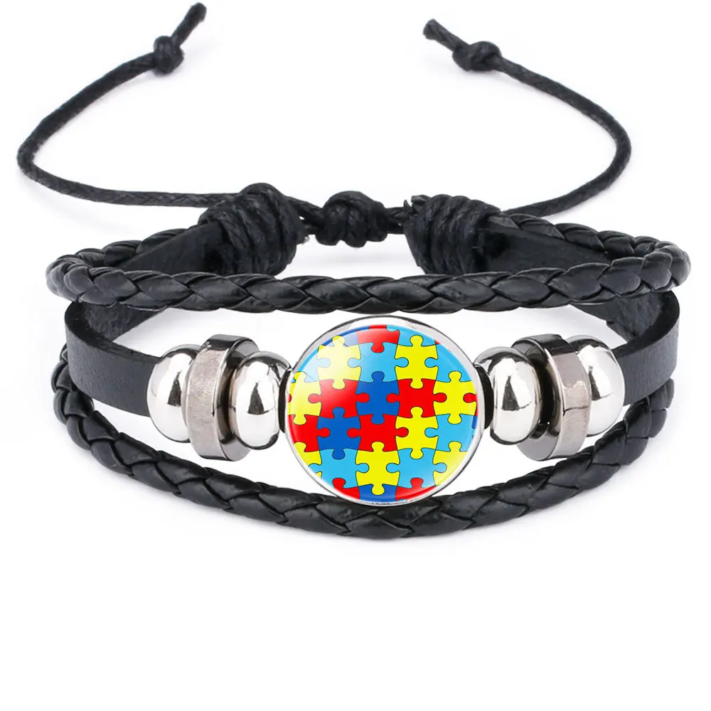 

XUNBEI Charm Bracelet Kids Children Autism Awareness Bracelet, Black,pink,red,blue,brower