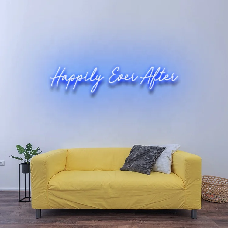 

Koncept New Arrival Free Drop Shipping 120CM 12V Silicone Custom LED Electronic Sign Letter Happy ever after LED Neon Sign