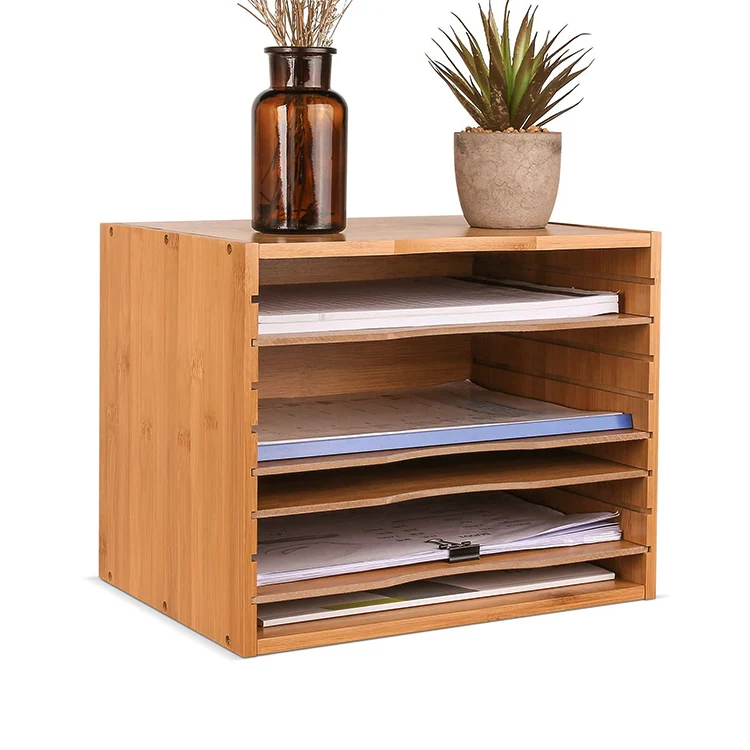 Bamboo Wood Desk File Sorter Organizer, Document Letter Mail Tray ...