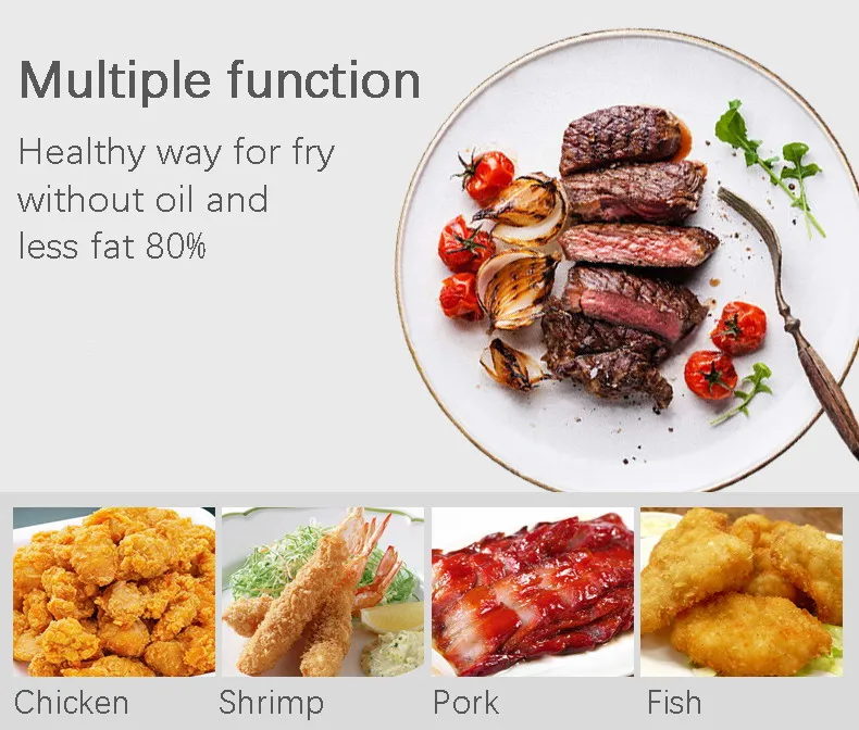 2022 New 6.5l5.5l Stainless Steel Hot Air Fryer No Oil Deep Fryer