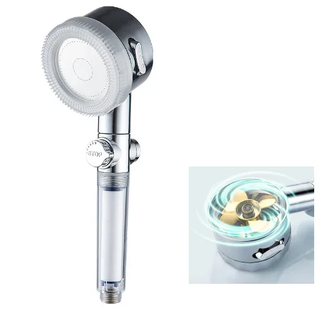 

Spinning Fan Showerhead 360 Degree Rotating Propeller Hand Shower With PP Cotton Filter +3 -Function Water Saving