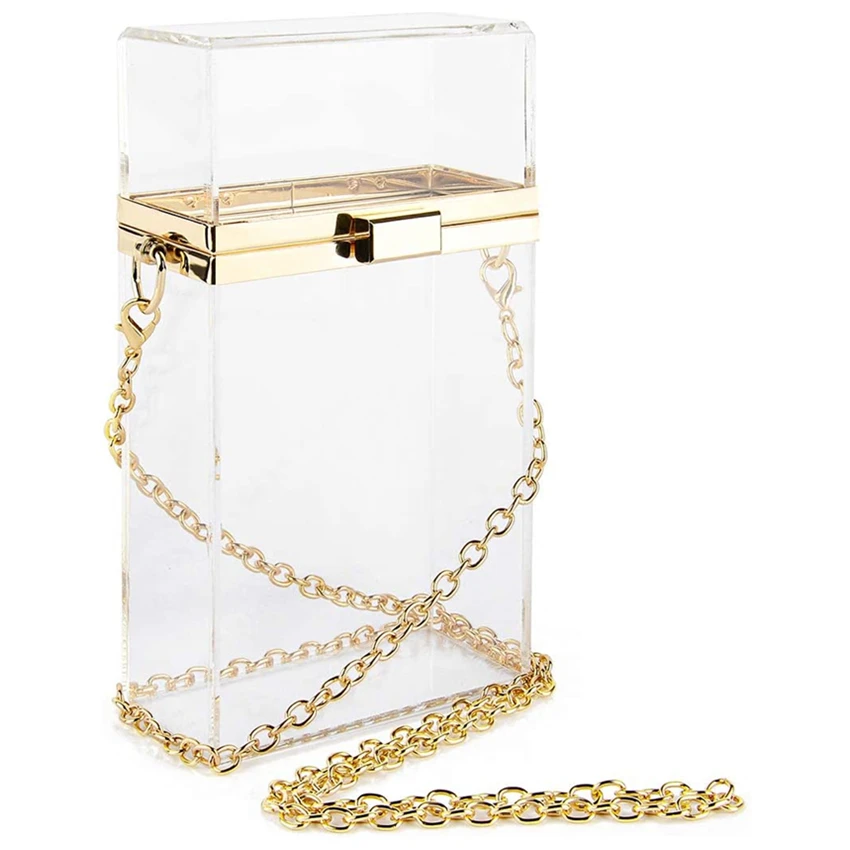 

Acrylic Crossbody bag with Gold Detachable Chain, Transparent