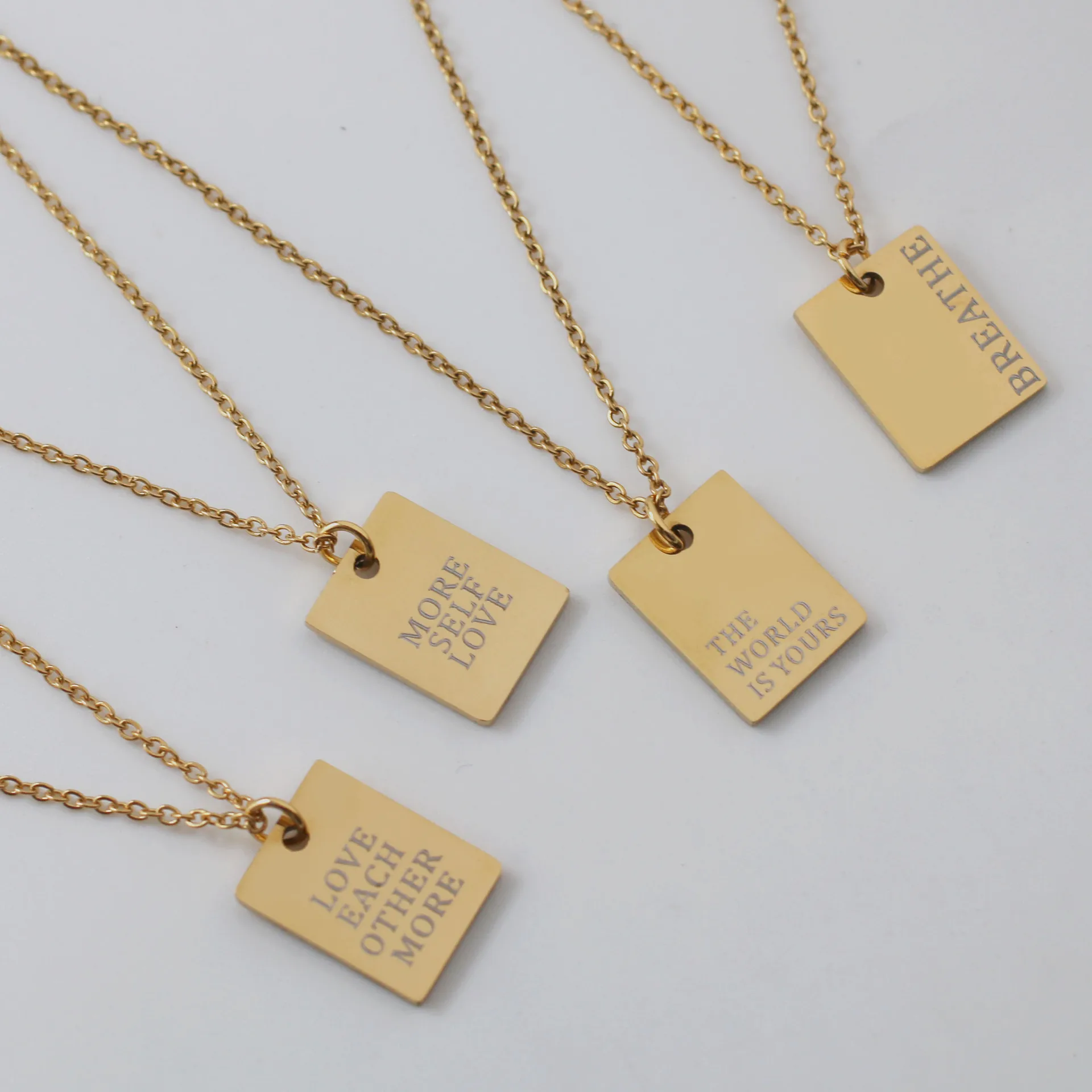 

Dainty Stainless Steel Letter Necklace Motivational Phrases Love Each Other More Inspirational INS Square Minimalist Necklaces