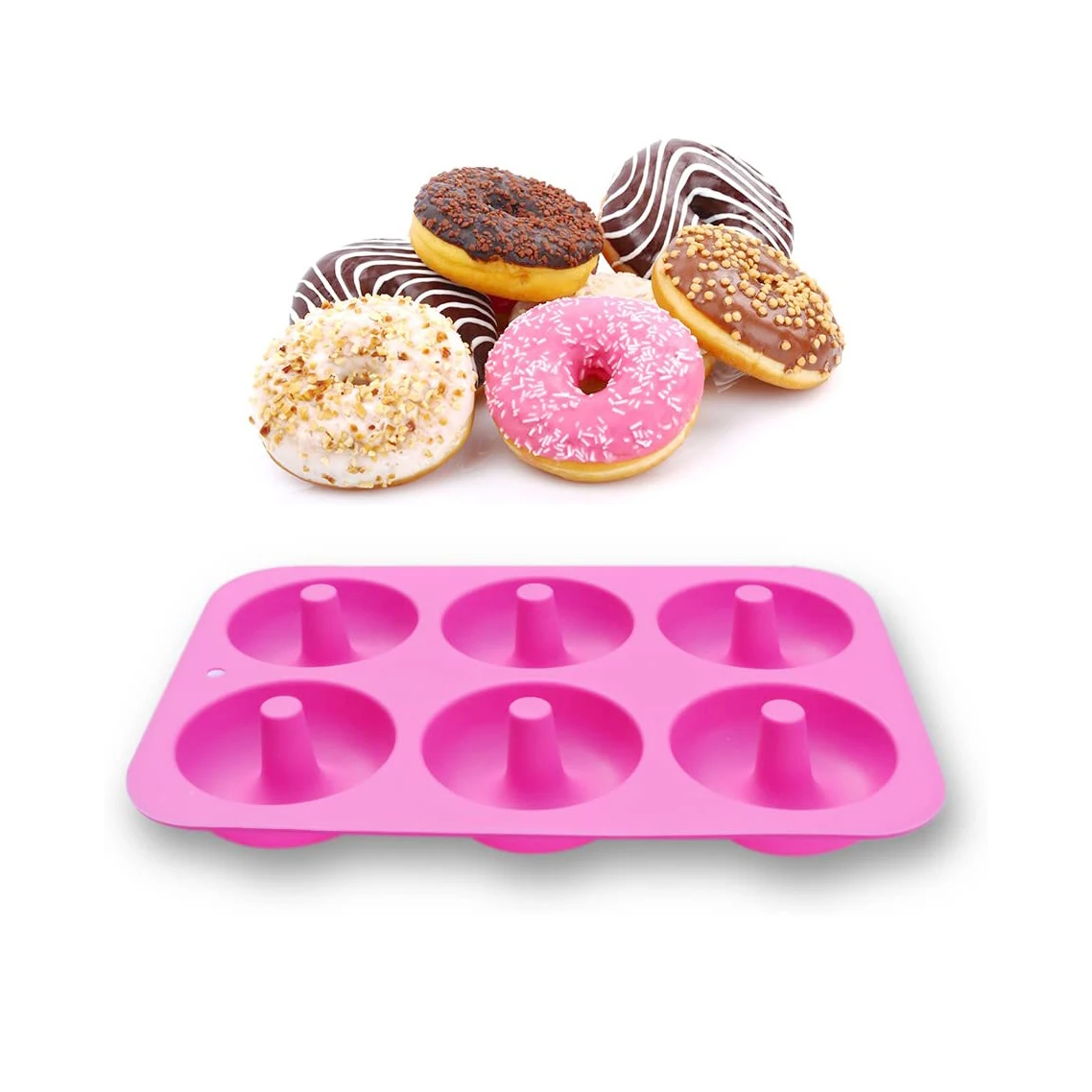 

Custom Reusable Dishwasher-safe Microwave Safe 6-cavity Non-toxic BPA-free Food Grade Silicone Donut Baking Mold