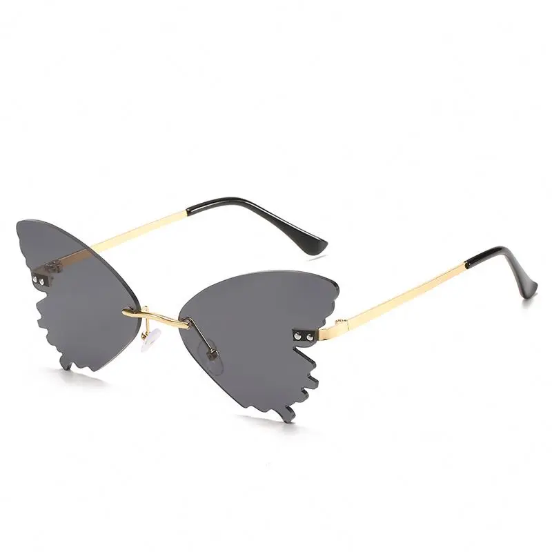 

2022 Women Custom Logo Designer Fashion Oversized Steampunk Butterfly Rimless Sunglasses Shades