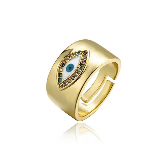 

Copper Plated 18K Gold Retro Turkish Eye Open Ring Female Good Luck Birthday Gift, 1color