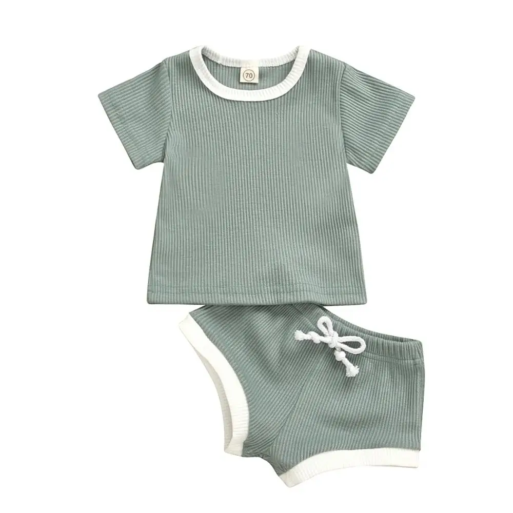 

baby clothes set quality cotton summer kids striped t shirt shorts outfits baby boy girl cotton 2pcs suit, As picture