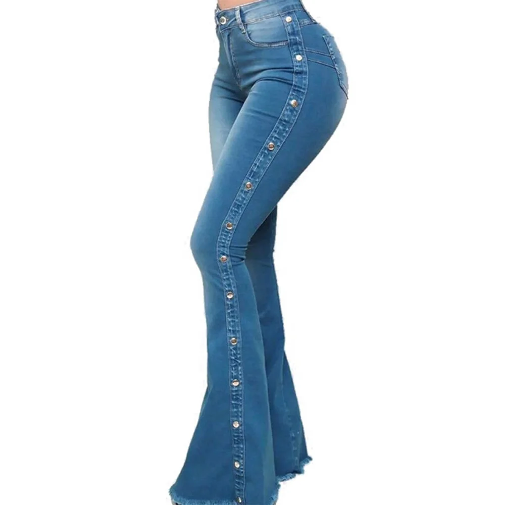 

New Design Fashion Flare Skinny Jeans Blue Bell Bottom Women Street Wear Wide Leg Slim Jeans Butt Lifter Denim Lady Jeans Women