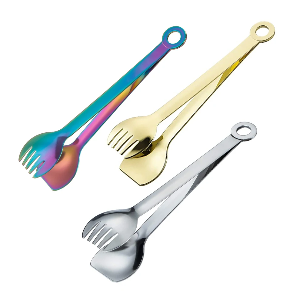 

New Design 6 Inch Stainless Steel Mental Gold Bread Serving Ice Girp Food Tongs, 3 colors