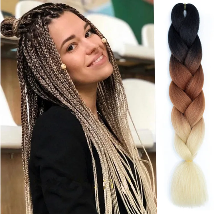 

100g/pcs 24 inch Ombre Color Synthetic Hair Braids Pre Stretched Jumbo Braiding Hair Extensions Wholesale