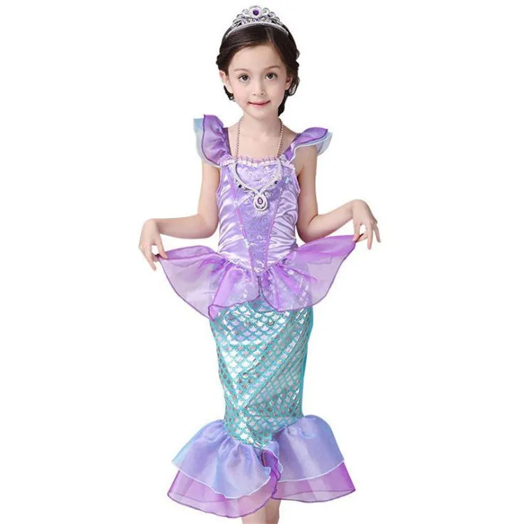 

Kids Ariel Princess Mermaid Dresses Halloween Costume Baby Girl Party Dress Stage Performance Cosplay Children Costumes, 2 colors