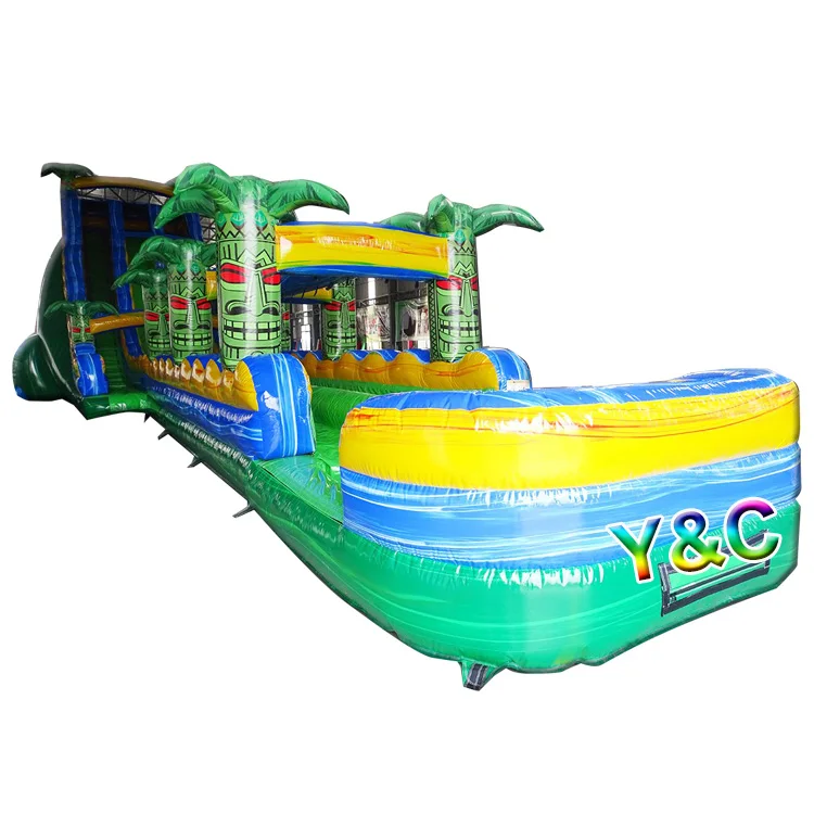 

Guangzhou commercial grade TIKI tropical wymea palms dual slip n slide inflatable waterslide for adults