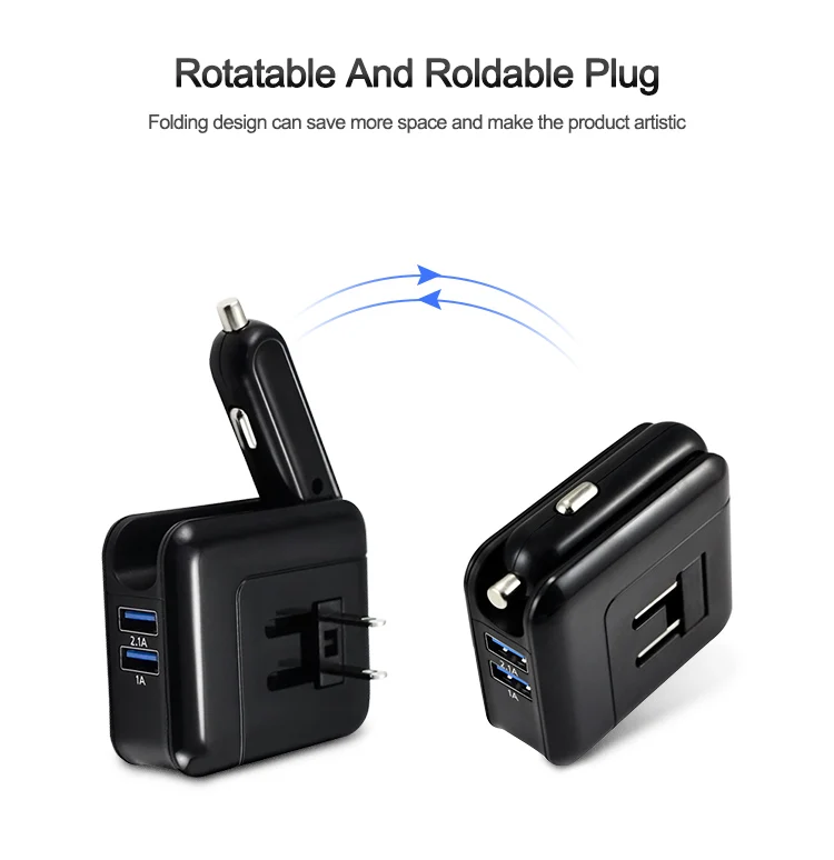 Square 5V 2.1A 2 In 1 2 Ports Dual USB Car Wall Charger For Mobile Phone And Tablet