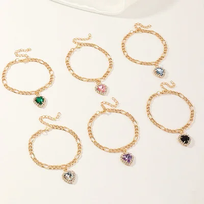 

New arrvial summer heart pendant diamond zircon simple women jewelry gold bracelet, Multi-colors