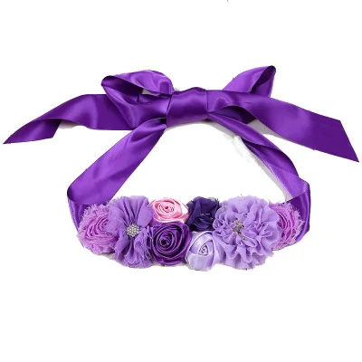 

2021 Women Belt Elastic Silks Rose Lace Mom To Be Flower Maternity Baby Shower Sash Belt, Blue purple