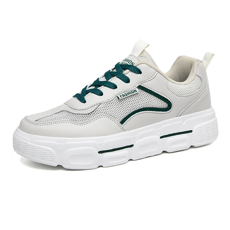 

EVA Sole White Platform Tennis Shoes Genuine Leather Sneakers for Women, Green black