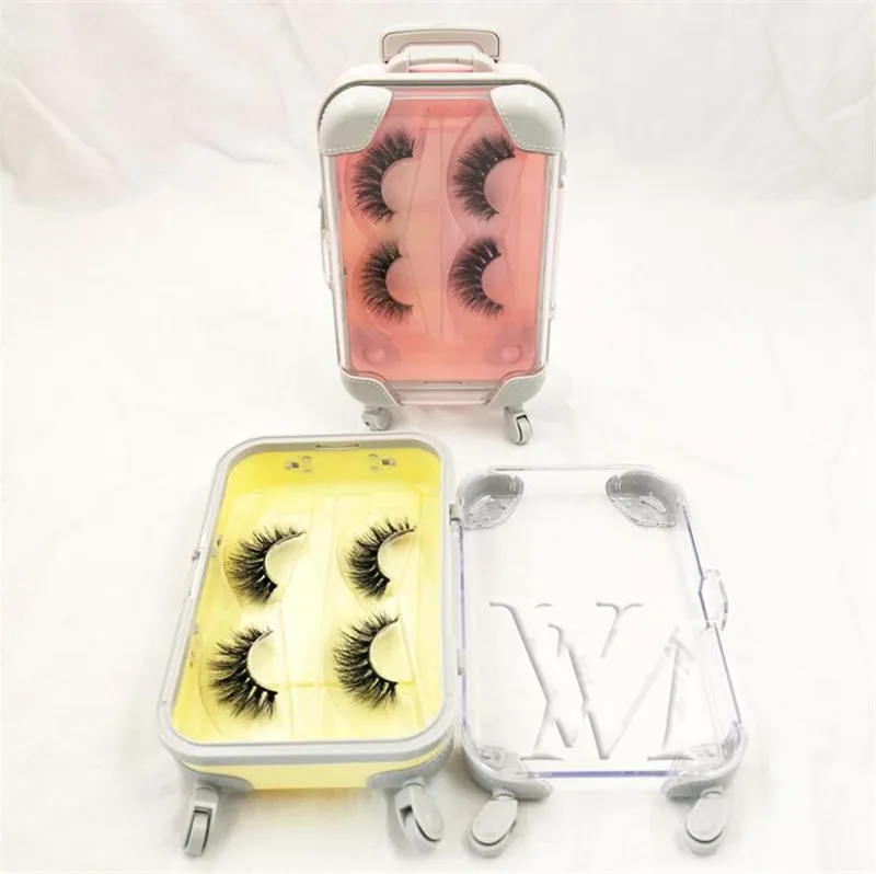 

VMAE Custom Suitcase Package 2 pairs /lot 25MM Mink Strip Lashes With Mini Trolley Case Eyelashes Packaging Box, Natural black