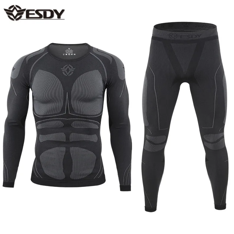 

ESDY 2colors Outdoor sports seamless function thermal underwear set, Black , green