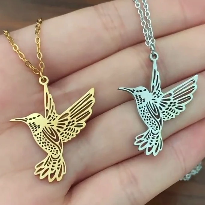 Fashion Non Tarnish Silver 18K Gold Plated Stainless Steel Charm Hummingbird Pendant Necklace Jewelry For Women