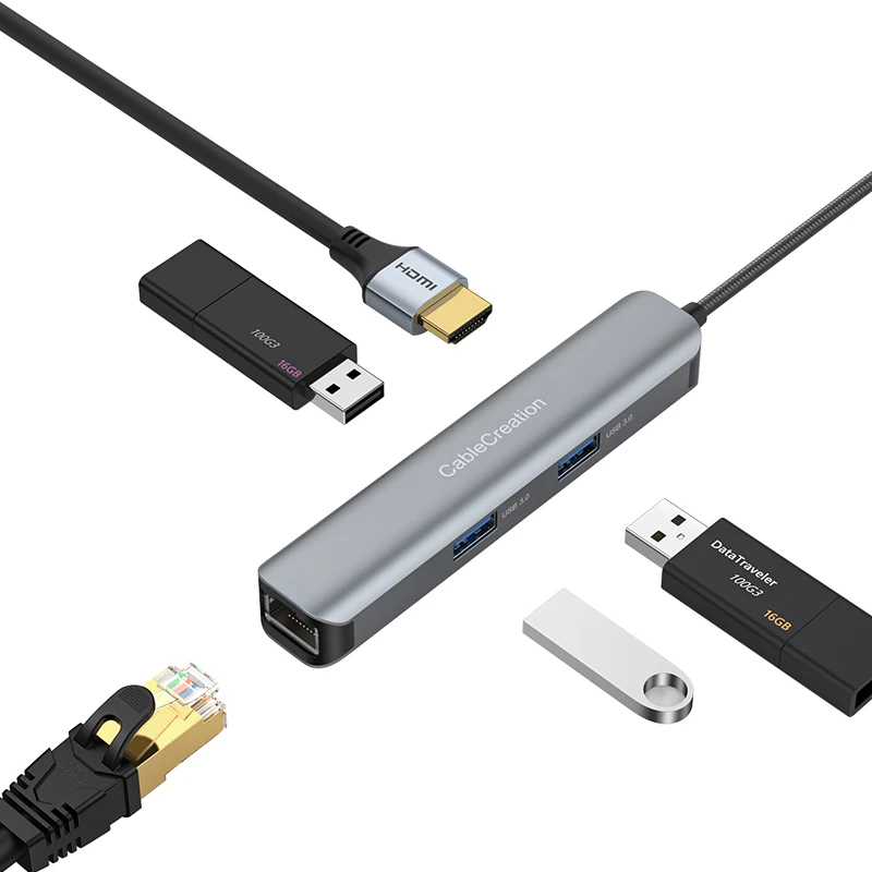 

5 In 1 Usb-c 3.0 Aluminum PD Charging 3.0 Ethernet Usb C Hub for Macbook