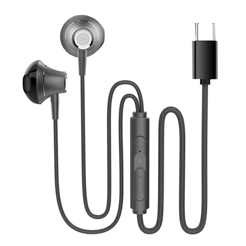 

Stylish new patent design metal body mic handsfree 3.5mm type c earphones, Dark gray,silver, red