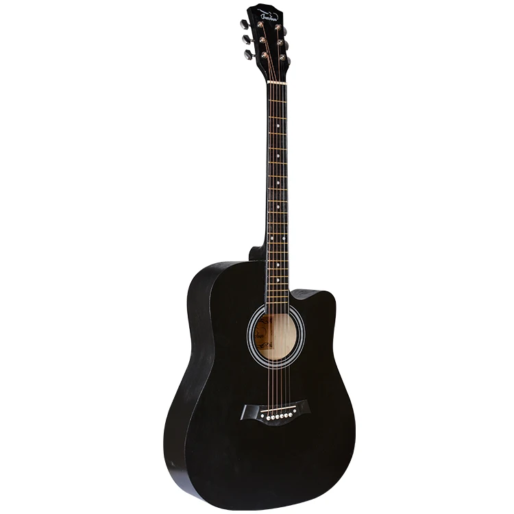 

Customized handmade six strings professional precision acoustic wooden body guitar kit for sale black color, Black retro color