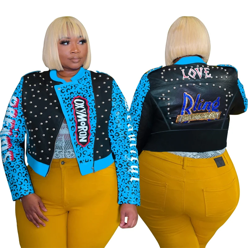 

YD-20799 winter women casual street leopard printed vivets trendy plus size jackets PU winter clothing for women