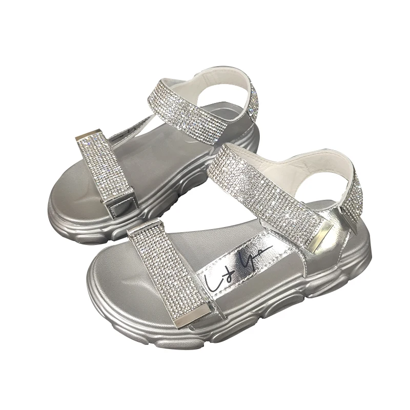 

Summer Sandals Girls Sequins Diamonds Roman Rhinestone Shoes Kids Pearl Crystal Single Princess Sandals, Pink