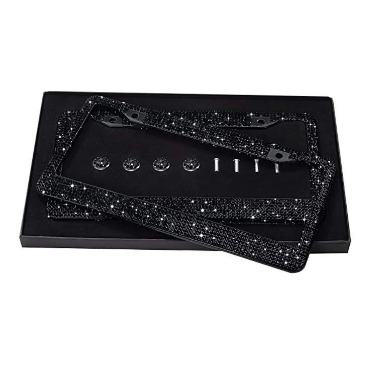 

Universal Pink Black Rhinestone License Plate Holders Stainless Steel American Car Bling Crystal License Plate Frame for Women, Pink, white, black, peach