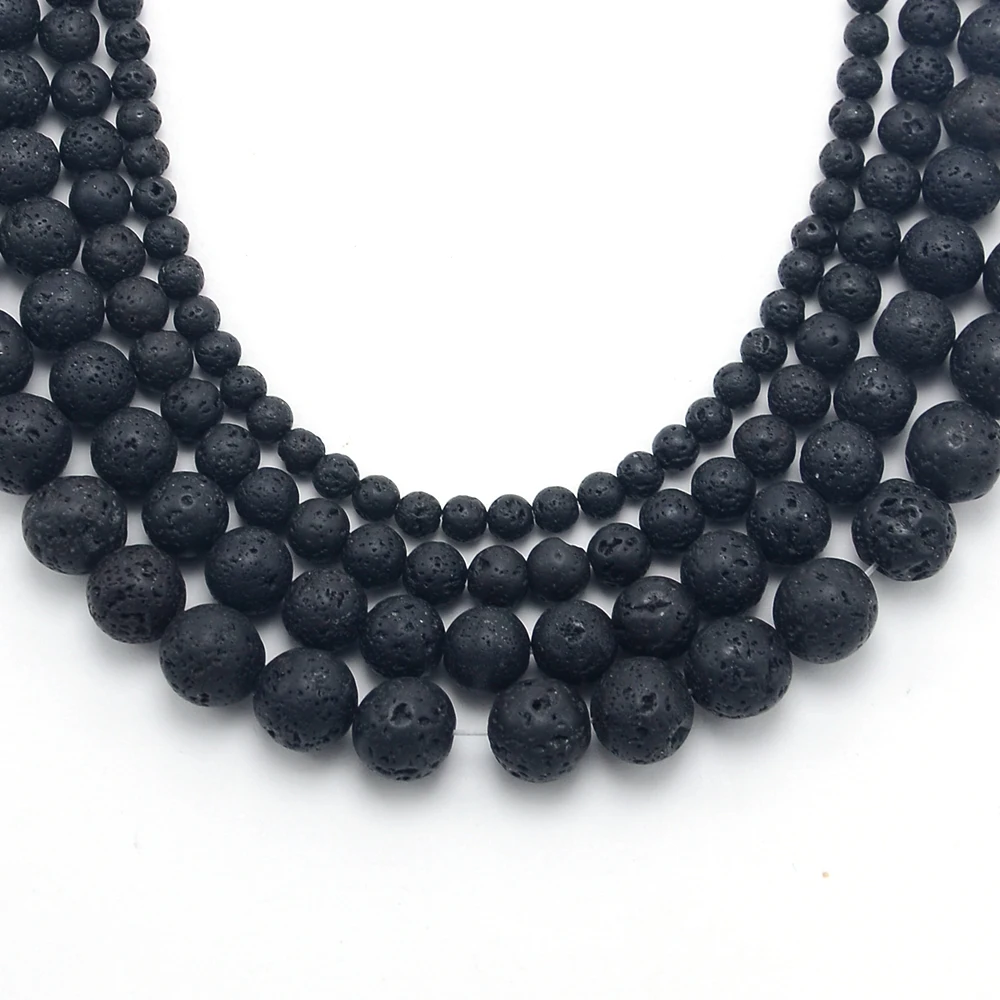 

Wholesale Jewelry Making Supplier  Black Lava Round Natural Stone Beads for Bracelet