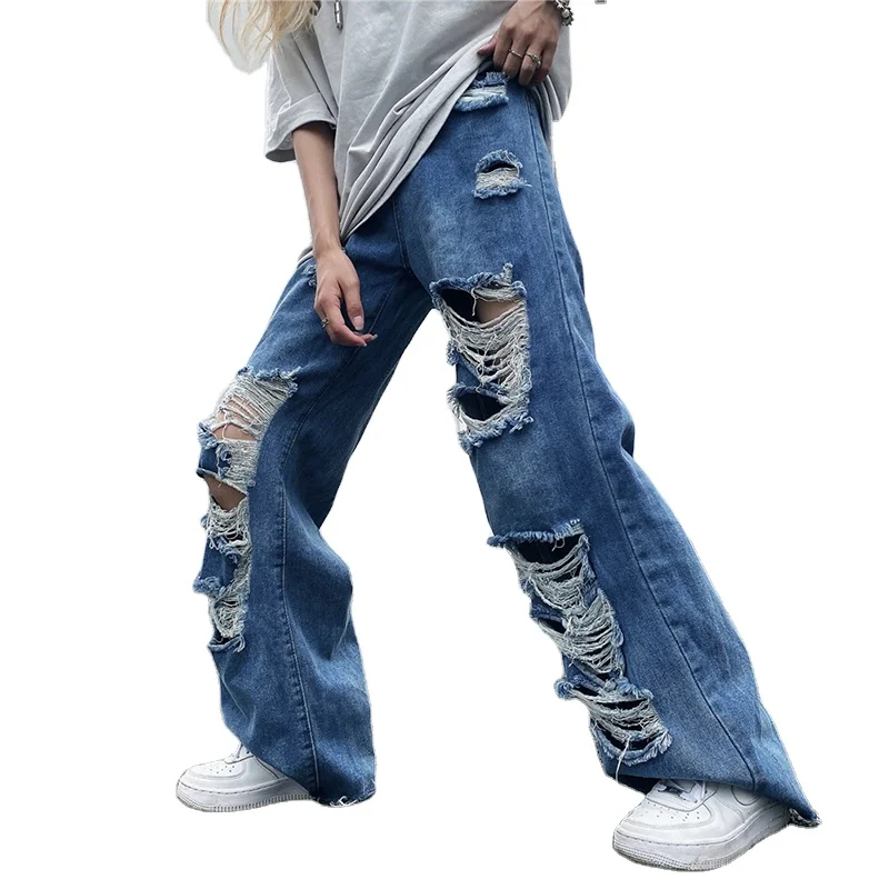 

DiZNEW Fashion Vintage Hole Women Fall Casual High Waist Slim Denim Trousers Streetwear Ripped Jeans