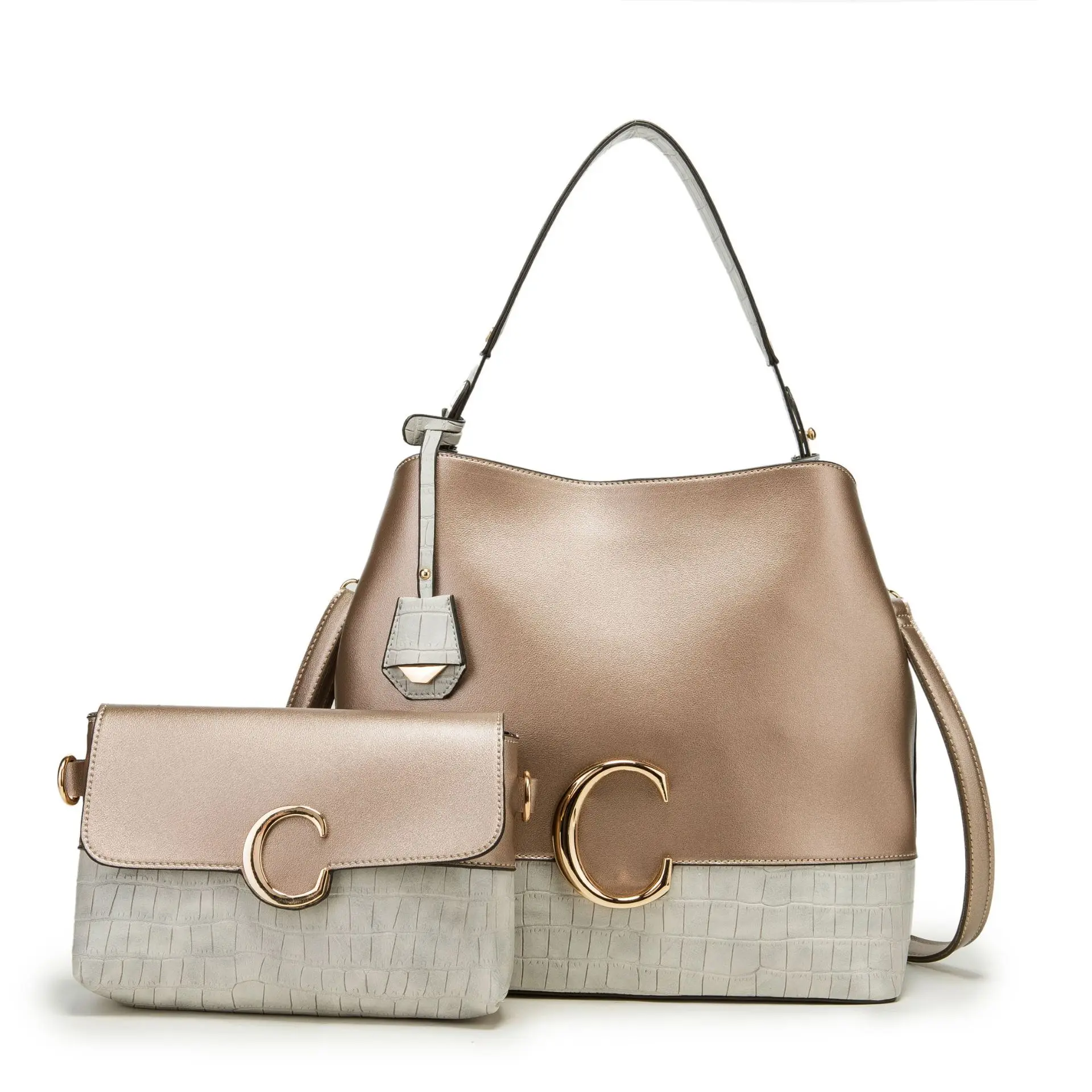 

Women Hand Bags Sets 2021 Latest Popular Branded Bucket Tote Bag Contrast Color Croc Leather Handbags Large Ladies Party Purses, Color1/2/3/4