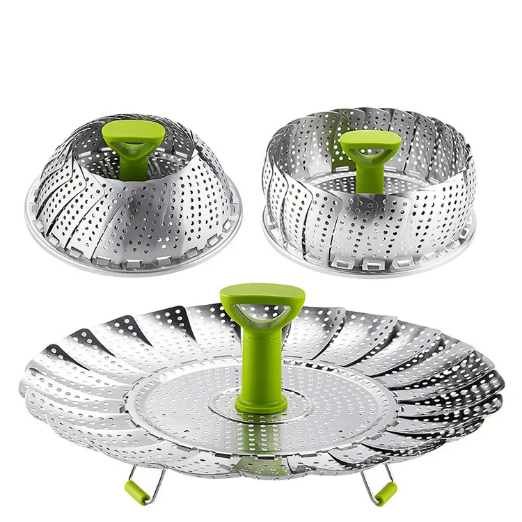

Expandable 9 inch stainless steel folding vegetable food steamer basket