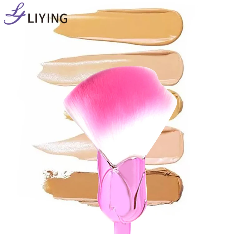 

Hot sale new design cosmetic brush small MOQ flat slant foundation flower single makeup brush