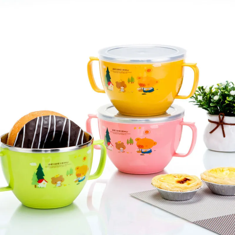 

Large stainless steel children's tableware with lid complementary food bowl 700ml