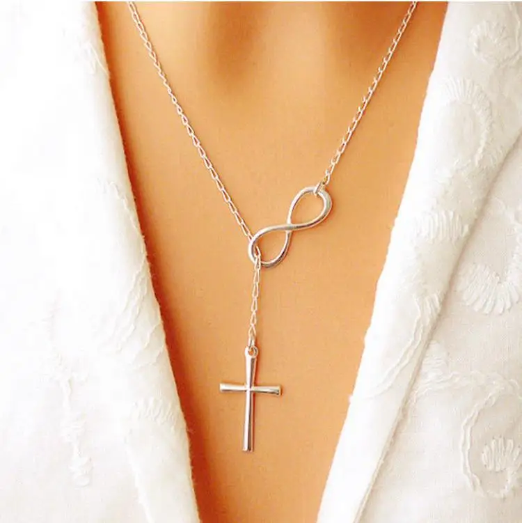 

Wholesale Infinity Charm Cross Pendant Womens Silver Jewelry Necklace Gift, Picture shows