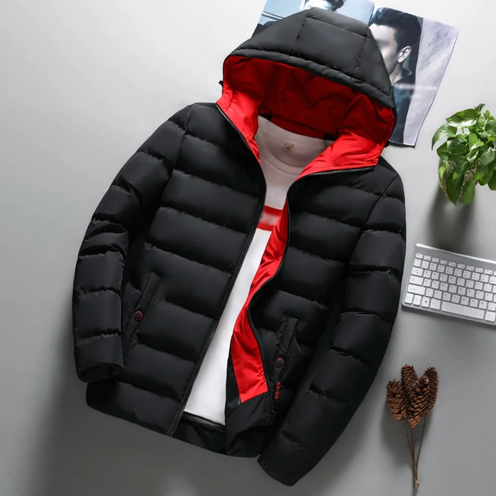 Winter Men's Clothes Down Jacket Coat Warm Hooded Winter Zipper Coat Outwear Jacket Top