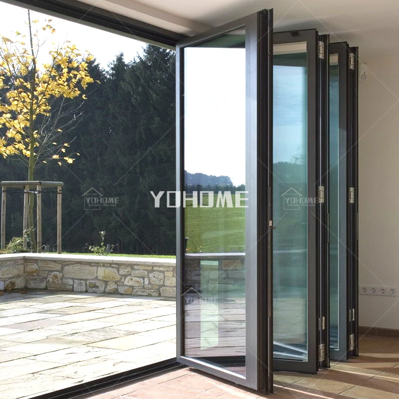 

American villa house entrance glass folding door rainproof aluminum bifold doors exterior rainproof aluminum glass doors