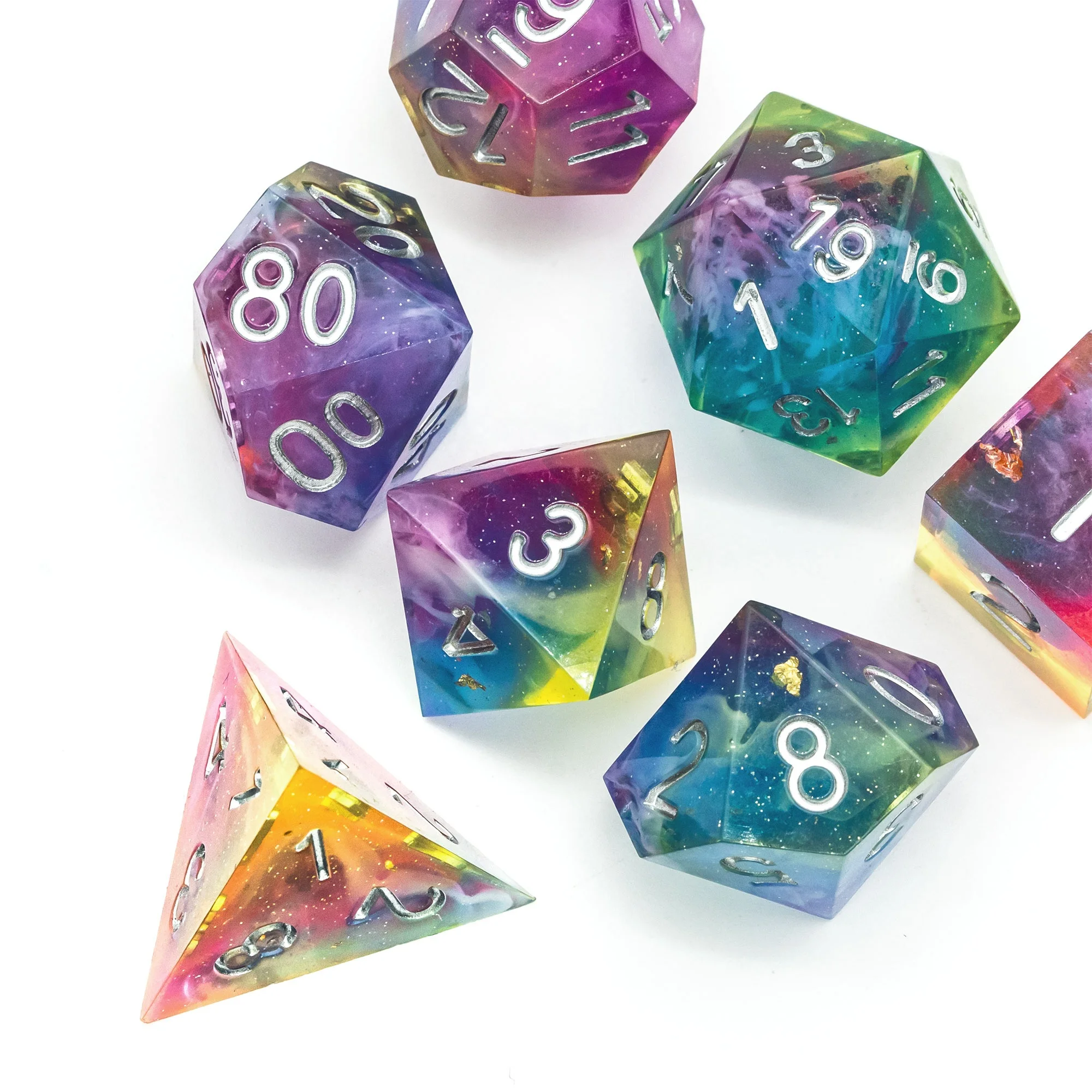 

Udixi Resin Sharp edge Dice Polyhedral DND RPG Color Mixing Glitter Dice, Multi-colored