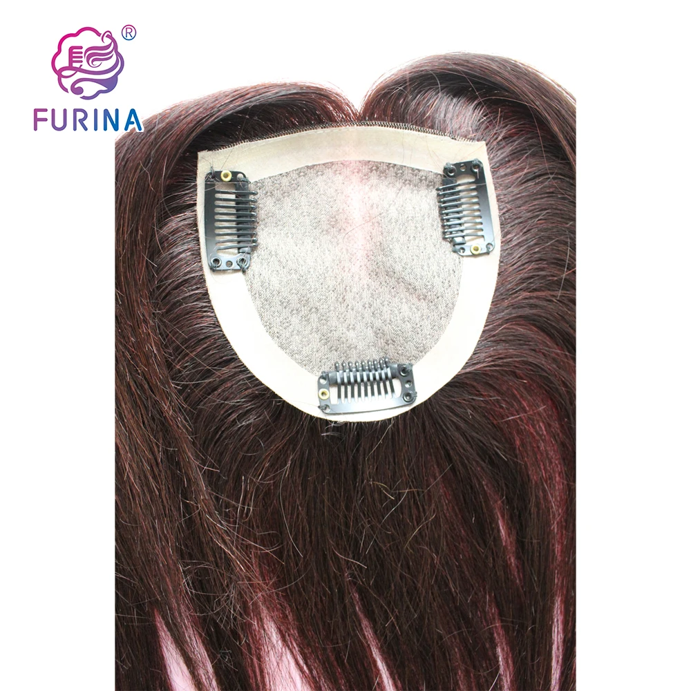 

Hot sale 10*10 Handtied Human Hair Topper Wig with Clips Black color Remy Human Hair women toupee, Pic showed/pure color/ombre color
