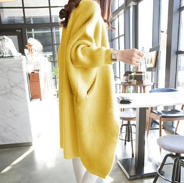 

CL0835A women long cardigan loose bat sleeve sweater winter sweater coat, Beige/apricot/blue/black/yellow