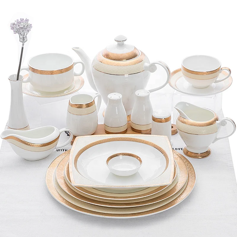 Chaozhou Factory Ceramic Gold Porcelain New Fine Bone China Dinner Set, Vaisselle Porcelain~