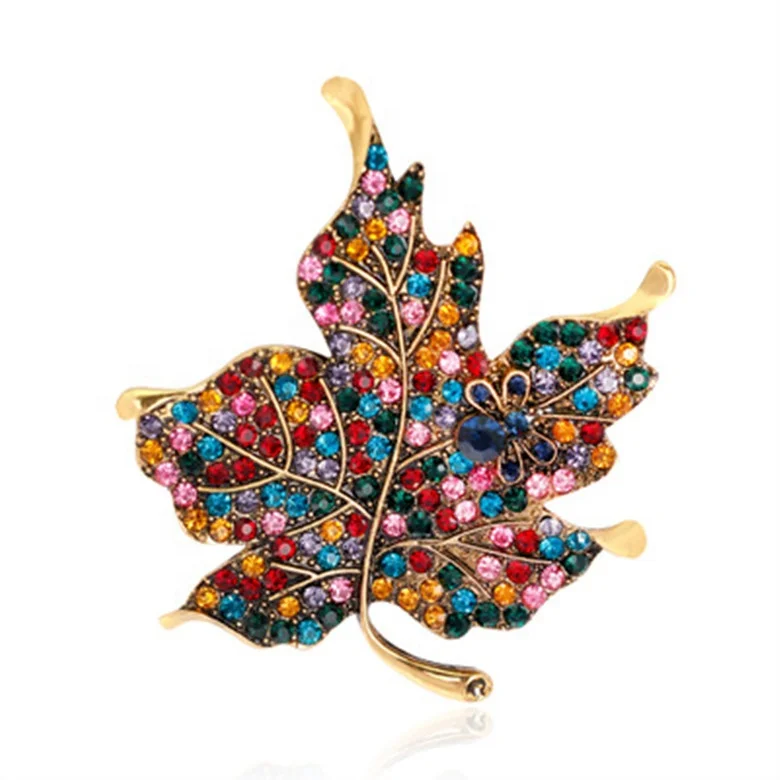 

Retro Exaggerated Leaf Brooch Fashion Color Diamond Maple Leaf Brooch Electroplated Alloy Women's Brooch, Colorful