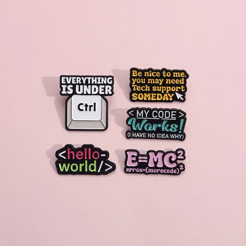 Computer Program Code Enamel Pins Custom Hello World Brooches Lapel Badges Funny Jewelry Gift for Kids Friends