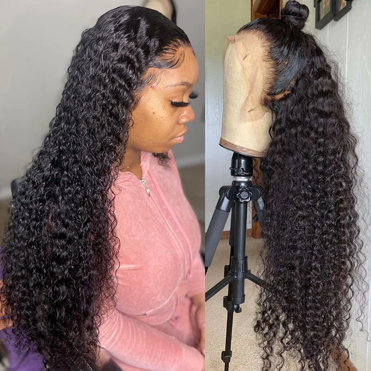 

Skin melt indian human hair natural curly spring curl hair braid remy weave full lace wig with baby hair for black women
