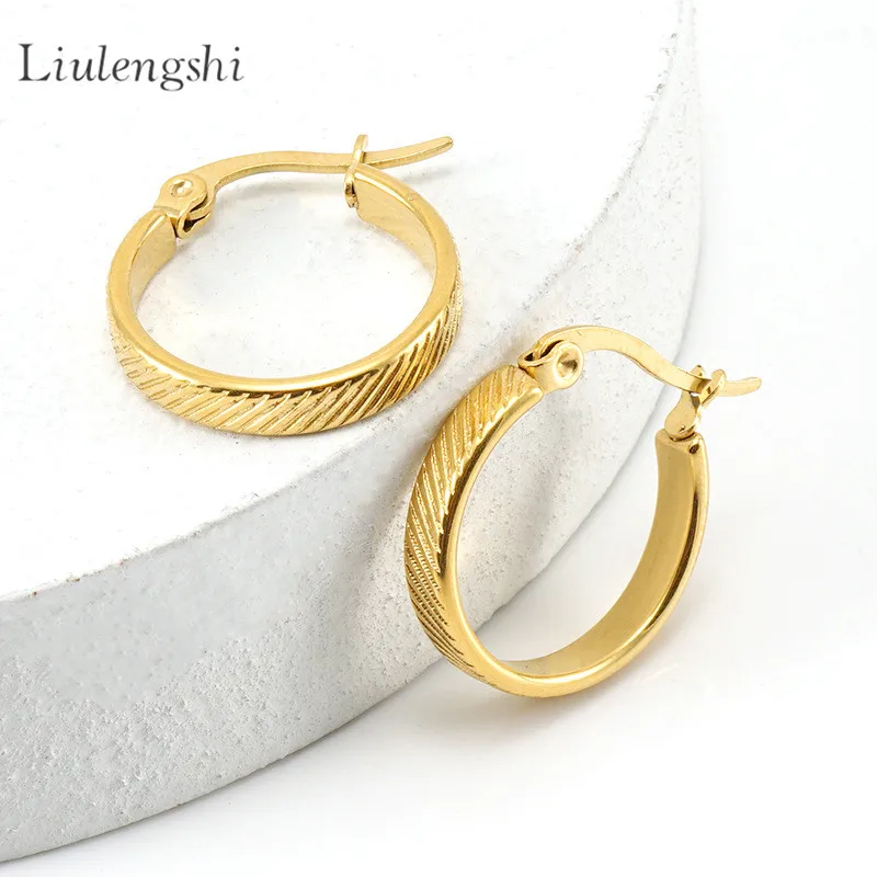 

Tarnish Free 18K Gold Plated 316L Stainless Steel Hoop Earring Geometric Hollow Round Twisted Circle Earring